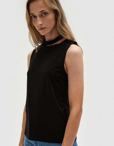 Lna Double Neckband Tank In Black