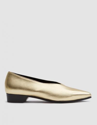 Alumnae V-line On Pointy Low Heel In Platino