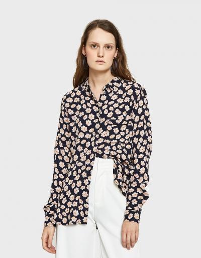 Ganni Montrose Crepe Blouse In Total Eclipse