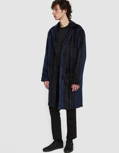 St Ssy Stripe Overcoat In Navy