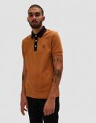 Raf Simons X Fred Perry Contrast Neck Pique Shirt In Bronze