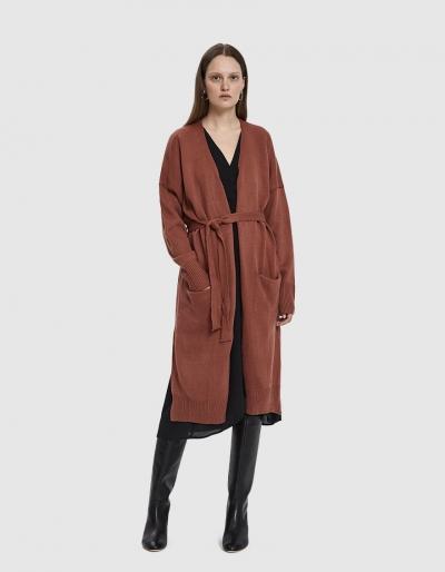 Farrow Mariana Long Cardigan In Red Clay