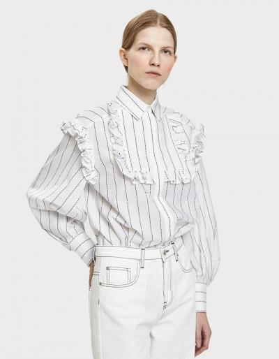 Msgm Logo Jacquard Cotton Poplin Blouse