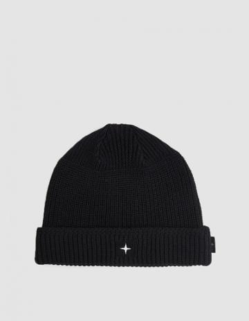 Stone Island Knit Wool Beanie In Black