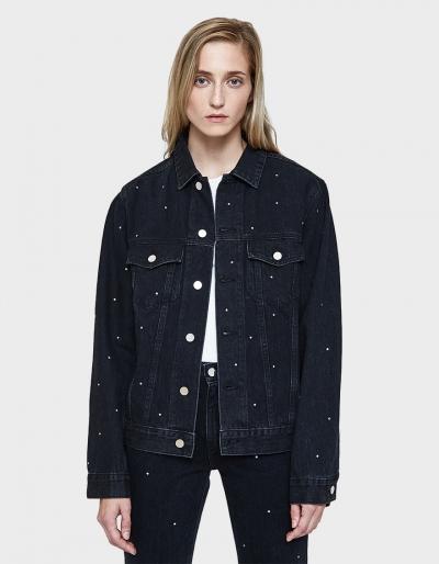 Need Denim Jacket In Broken Black With Rhinestones
