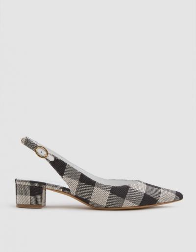 Mansur Gavriel Checker Slingback Heel In Black Gingham