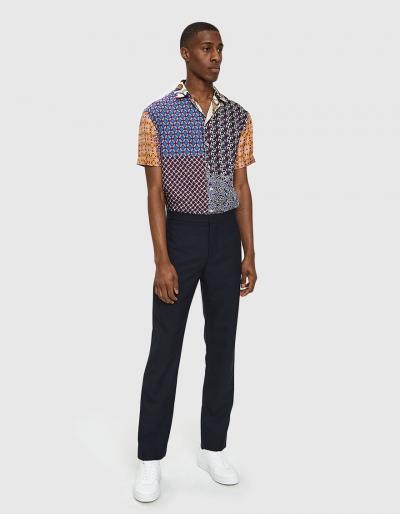 Pierre-louis Mascia Patchwork Short Sleeve Shirt In Red/navy
