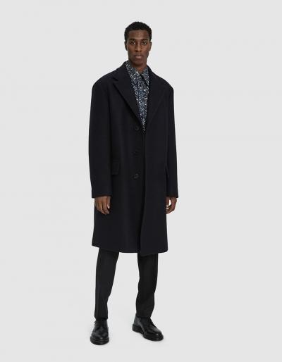 Dries Van Noten Classic Wool Coat In Navy