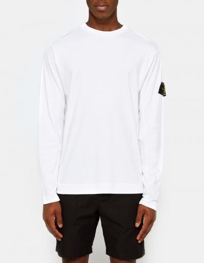 Stone Island Mako Cotton Interlock Ls Badge T-shirt In White