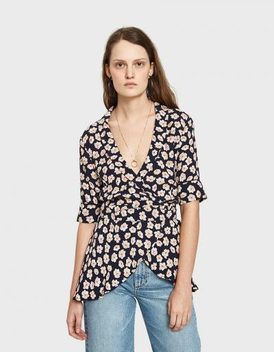 Ganni Montrose Wrap Blouse In Total Eclipse