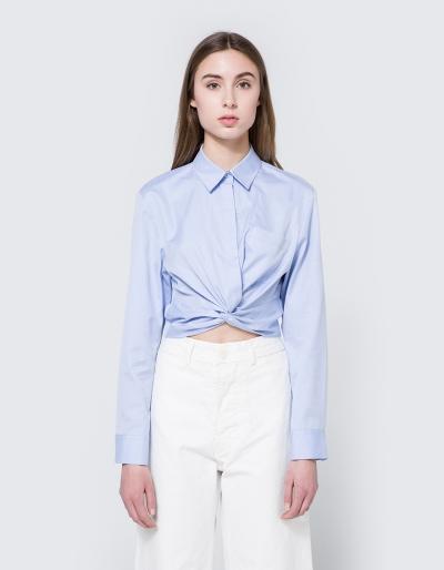 T By Alexander Wang Twist Front Shirt In Chambray