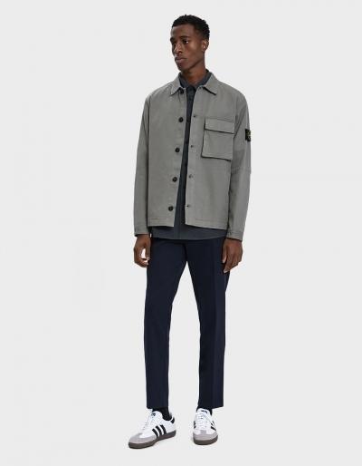 Stone Island Stretch Cotton Gabardine Overshirt In Olive