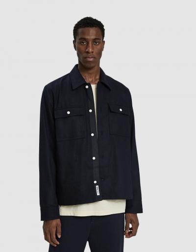 Wood Wood Franco Twill Shirt Jacket In Navy