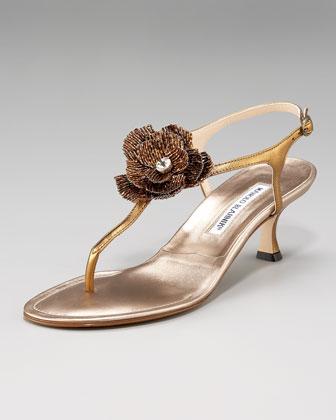 Manolo Blahnik Beaded Flower Thong Sandal 