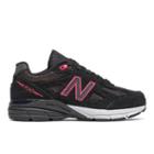 New Balance 990v4 Kids' Pre-school Running Shoes - Black/white/pink (kj990rbp)