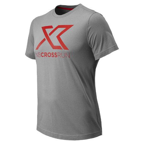 New Balance 4172 Men's Nb Cross Run Short Sleeve Logo Tee - Silver Filigree, Chinese Red (mft4172svr)