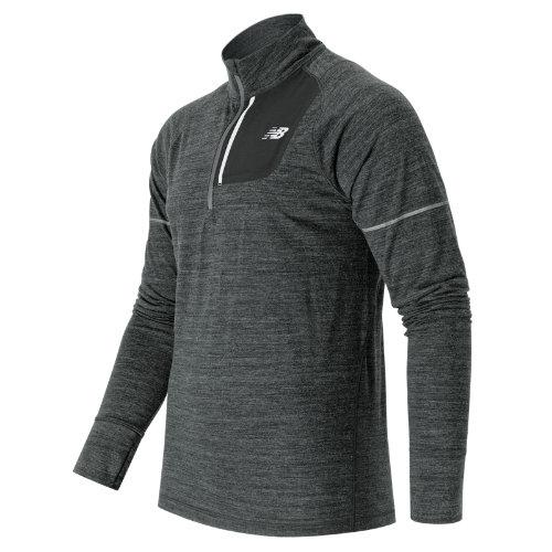 New Balance 53209 Men's Performance Merino Half Zip - Heather Charcoal, Black (mt53209hcb)