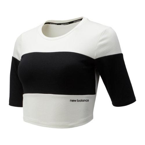 New Balance 93159 Women's Relentless Blocked Crop Tee - Off White/black (wt93159sst)