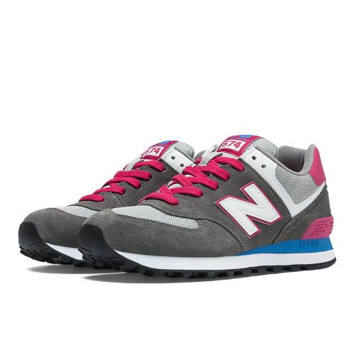 574 New Balance Women's 574 Shoes - Grey, Pink Glo, Bolt (wl574cpw)