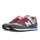 574 New Balance Women's 574 Shoes - Grey, Pink Glo, Bolt (wl574cpw)