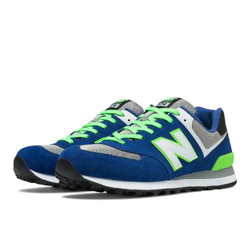 574 New Balance Men's 574 Shoes - Blue, Lime (ml574cbg)