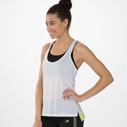 New Balance 4183 Women's Inspire Layering Tank - White, Sunny Lime (wft4183wt)
