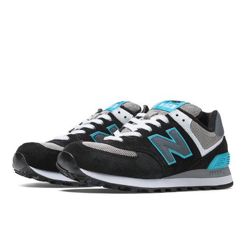 New Balance 574 Women's 574 Shoes - Black, Light Blue, Grey (wl574snb)