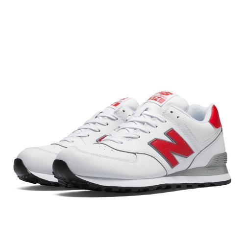 New Balance Leather 574 Men's 574 Shoes - White, Red (nb574alr)