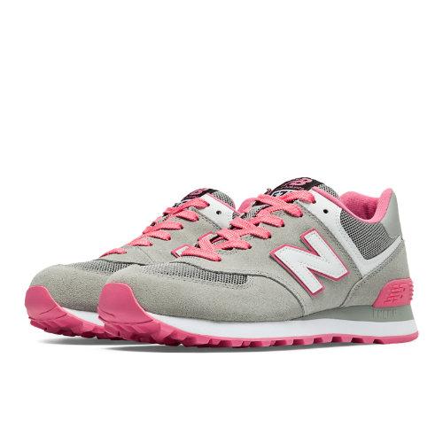 574 New Balance Women's 574 Shoes - Light Grey, Pink Glo, White (wl574cpf)