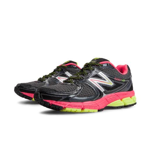 New Balance 680v2 Women's Neutral Cushioning Shoes - Black, Pink, Yellow (w680bp2)