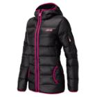 New Balance 4305 Women's Women's Peak Hooded Down Jacket - Black, Poisonberry (nwoj4305bk)