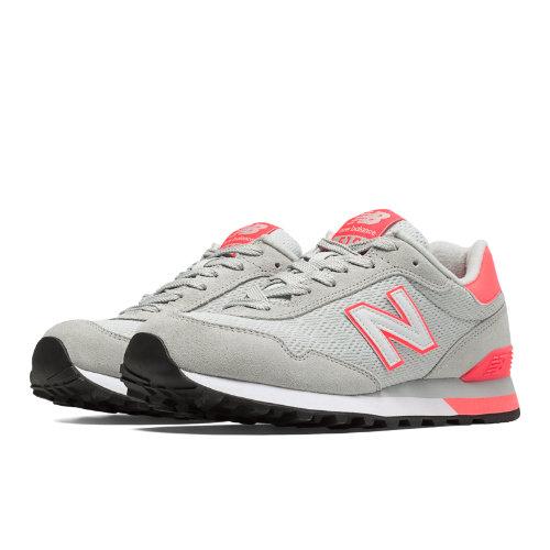 New Balance 515 Women's Running Classics Shoes - Light Grey, Coral Pink, Orange (wl515ccb)