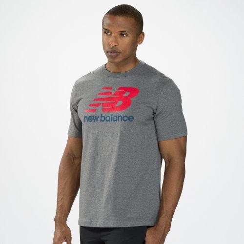 New Balance 3170 Men's Essentials Short Sleeve Tee - Heather Grey, Red, Cobalt Blue (met3170hgr)