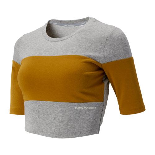 New Balance 93159 Women's Relentless Blocked Crop Tee - Grey/yellow (wt93159ag)