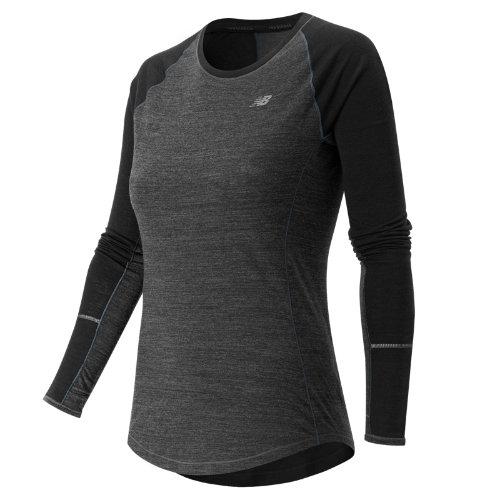 New Balance 53210 Women's Performance Merino Long Sleeve Crew - Charcoal Heather, Black (wt53210hcb)
