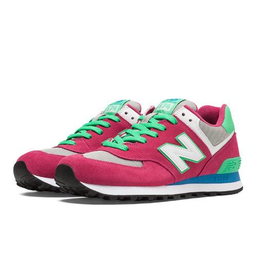 574 New Balance Women's 574 Shoes - Pink Glo, Green Flash, Grey (wl574cpv)