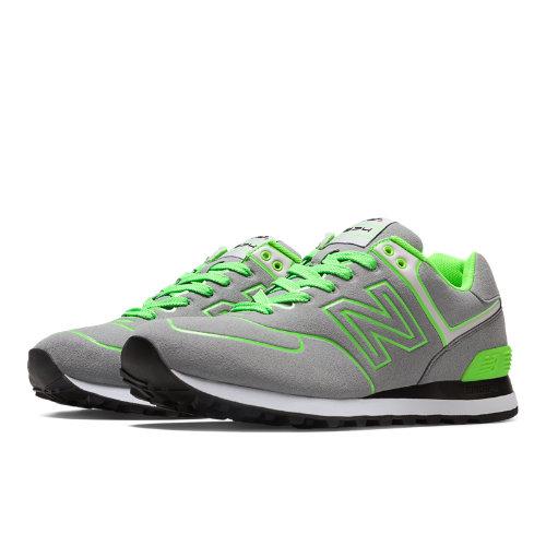 New Balance Neon Lights 574 Men's 574 Shoes - Grey, Neon Green (ml574ney)