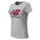 New Balance 4374 Women's Large Logo Tee - Heather Charcoal, Mulberry (wet4374hgr)