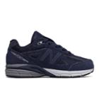 New Balance 990v4 Kids Grade School Running Shoes - Navy/silver (kl990l3g)