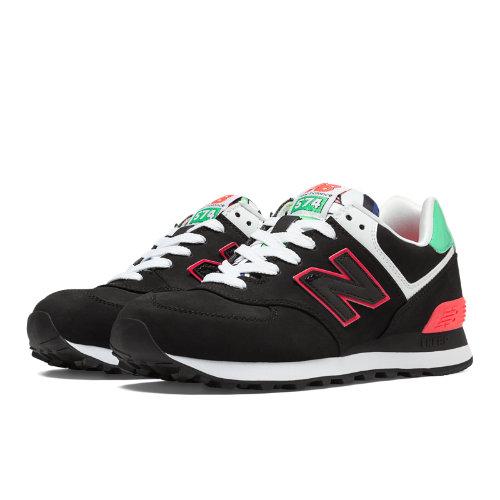 New Balance Pop Tropical 574 Women's 574 Shoes - Black, Coral Pink, Green Flash (wl574hrk)