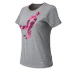 New Balance 4347 Women's Pink Ribbon Lace Up Shattered Ribbon Tee - Athletic Grey, Pink Glo (rwgt4347ag)