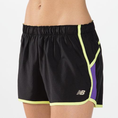 New Balance 2338 Women's Momentum 3 Inch Short - Black, Amethyst, Sunny Lime (wrs2338bam)