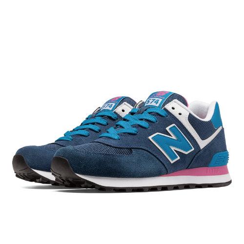 574 New Balance Women's 574 Shoes - Blue, Pink Glo, White (wl574moy)