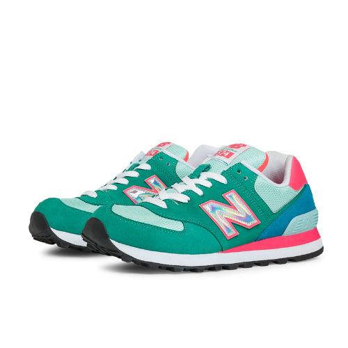 New Balance Hologram 574 Women's 574 Shoes - Teal, Blue Atoll, Pink Glo (wl574hpb)