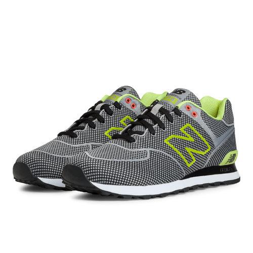 New Balance Woven 574 Men's 574 Shoes - Grey, Black, Lime Yellow (ml574gy)
