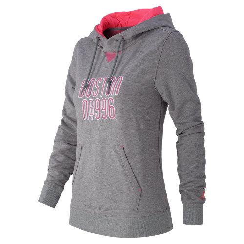 New Balance 53620 Women's Nb996 Graphic Pullover Hoodie - Heather Grey, Pink Zing (awt53620hgr)