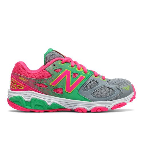 New Balance 680v3 Kids Grade School Running Shoes - Grey/pink/green (kr680gky)