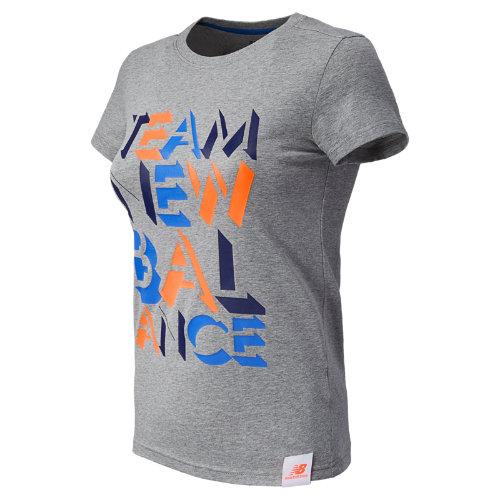 New Balance 4376 Women's Boylston Team Nb Tee - Heather Grey, Blue, Dragonfly (ewet4376hgr)