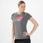 New Balance 3149 Women's Large Logo Tee - Heather Grey, Ruby, Poolside (wet3149hgr)