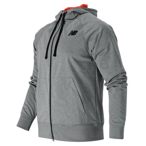 New Balance 53007 Men's Bonded Tech Fleece Hoodie - Athletic Grey, Flame (mj53007ag)